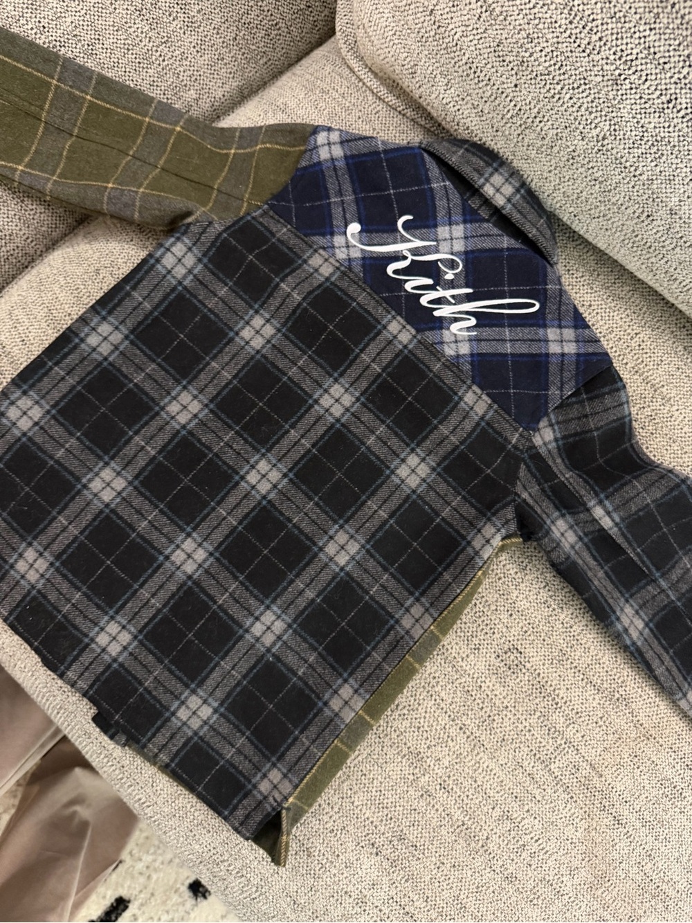 Boys KITH Plaid Flannel Shirt Jacket - Blue & Olive